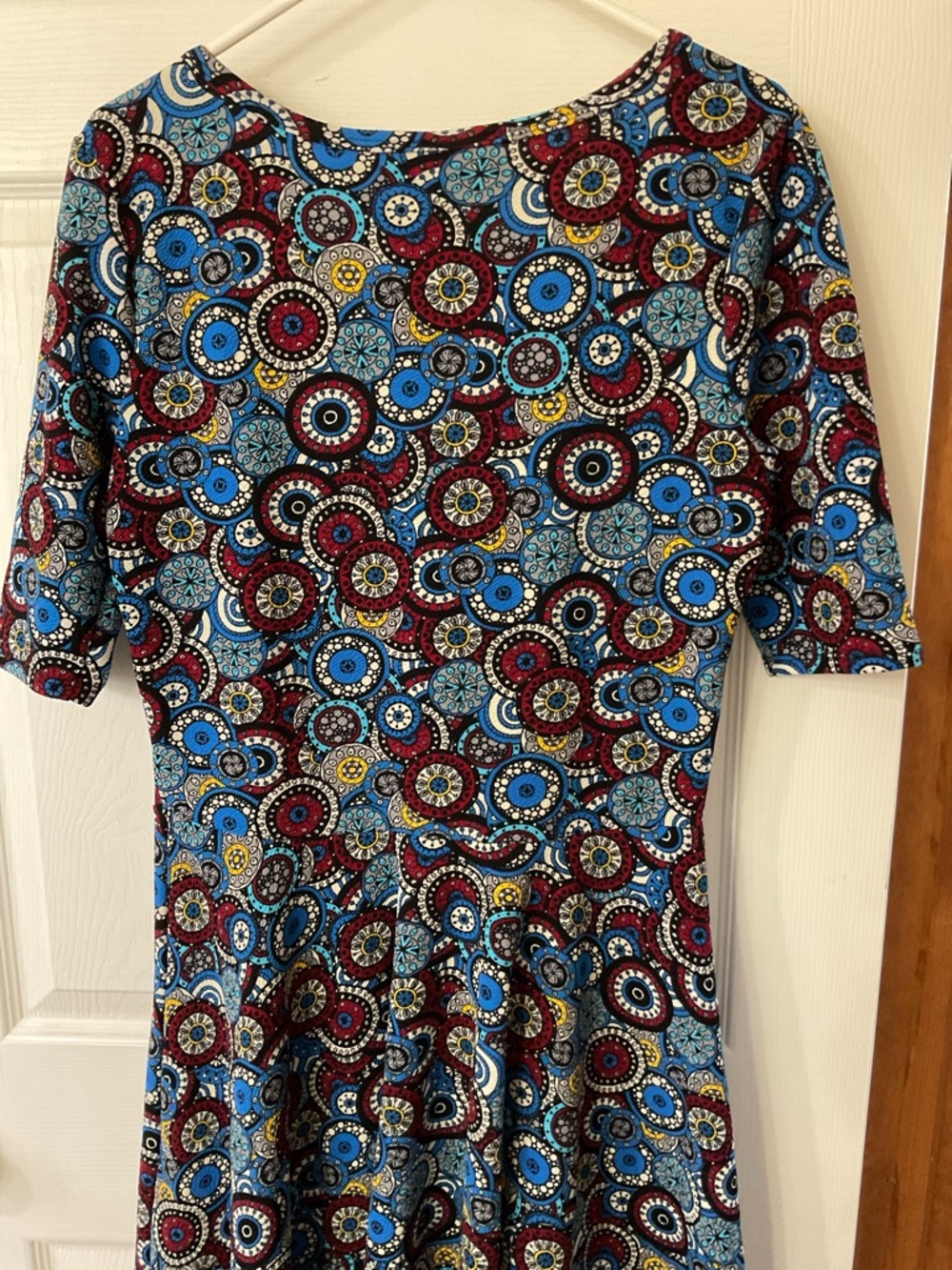 LuLaRoe Blue, Red & Yellow Circular Print Midi Dress - Picture 2 of 3